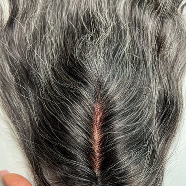 Salt & Pepper Faux Scalp – Lace Base 2×6 inch | Grey Human Hair Topper | Nish Hair