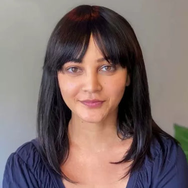 Natural Black Full Head Wefted Wig With Bangs