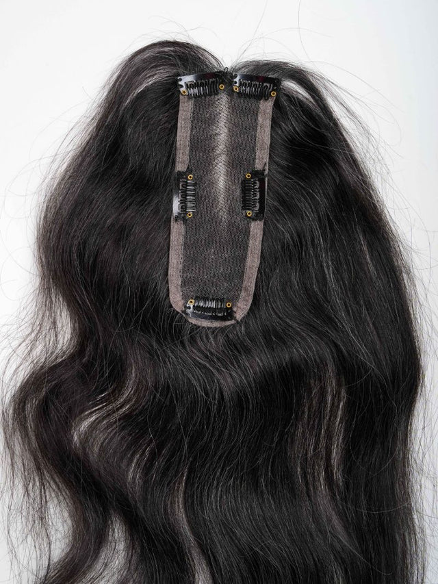 Salt & Pepper Faux Scalp Lace Base 2×6 inch Grey Human Hair Topper